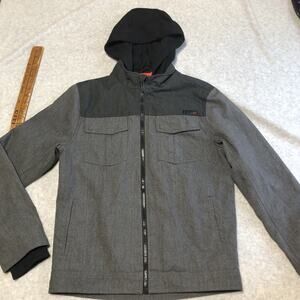 FOX Racing Jacket Mens Small Gray Black Hooded Jacket Medium Weight